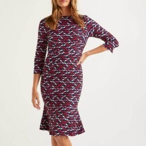 Boden Violette Navy Ribbons Bateau Tulip Hem Sheath Dress size 6R
